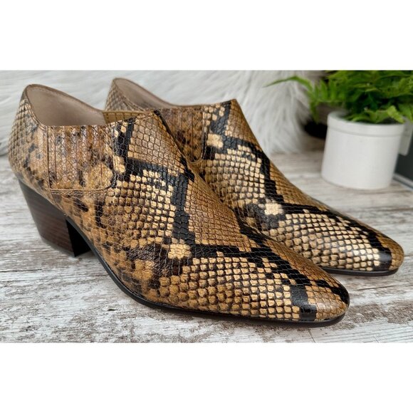 J.CREW Piper Ankle Boots Women’s 8.5 Snake Embossed Italian Leather Block Heel - Picture 1 of 11